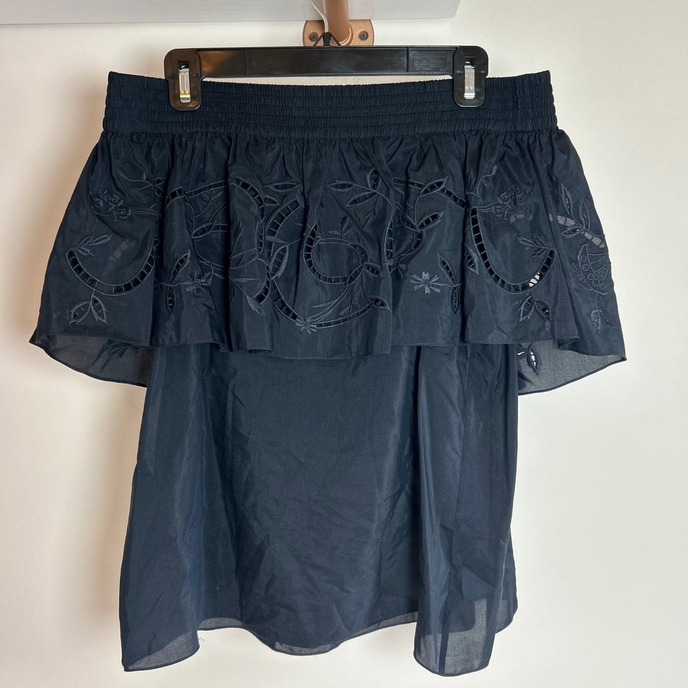 Tibi New York Black Off The Shoulder Embroidered Ruffle Top Size‎ S